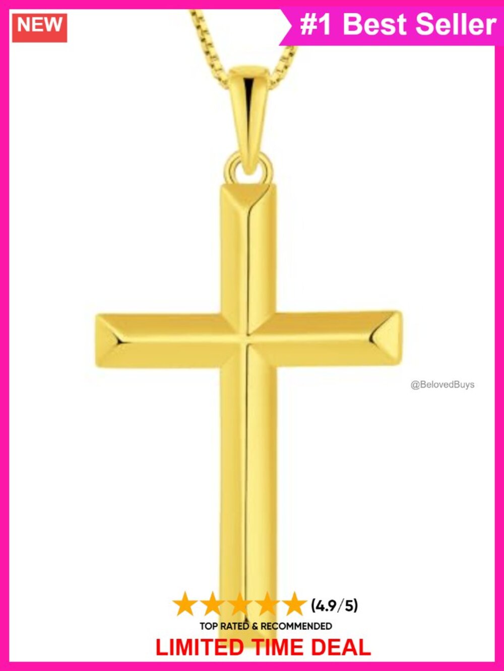 Sterling Silver Cross Pendant Necklace 18+2in Box Chain High Polished